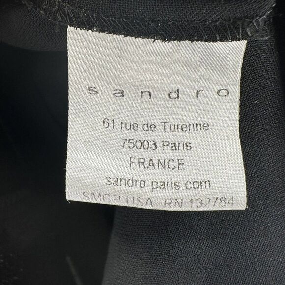 Sandro Paris Dress Black Mini Peplum Flutter Cap Sleeve Fitted Sexy Classic Chic - Picture 8 of 9